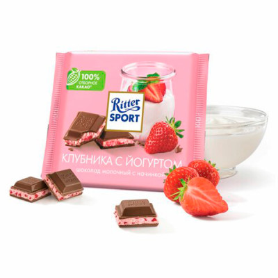 Шоколад Ritter Sport Клубника с йогуртом молочный, 100 г