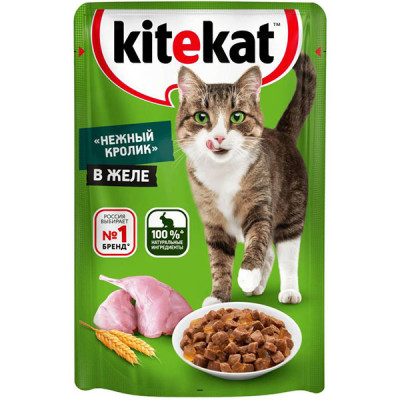 Влажный корм "Kitekat" для кошек Нежный кролик кусочки в желе 85 г