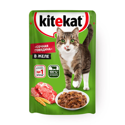Влажный корм "Kitekat" для кошек сочная говядина в желе в желе 85 г