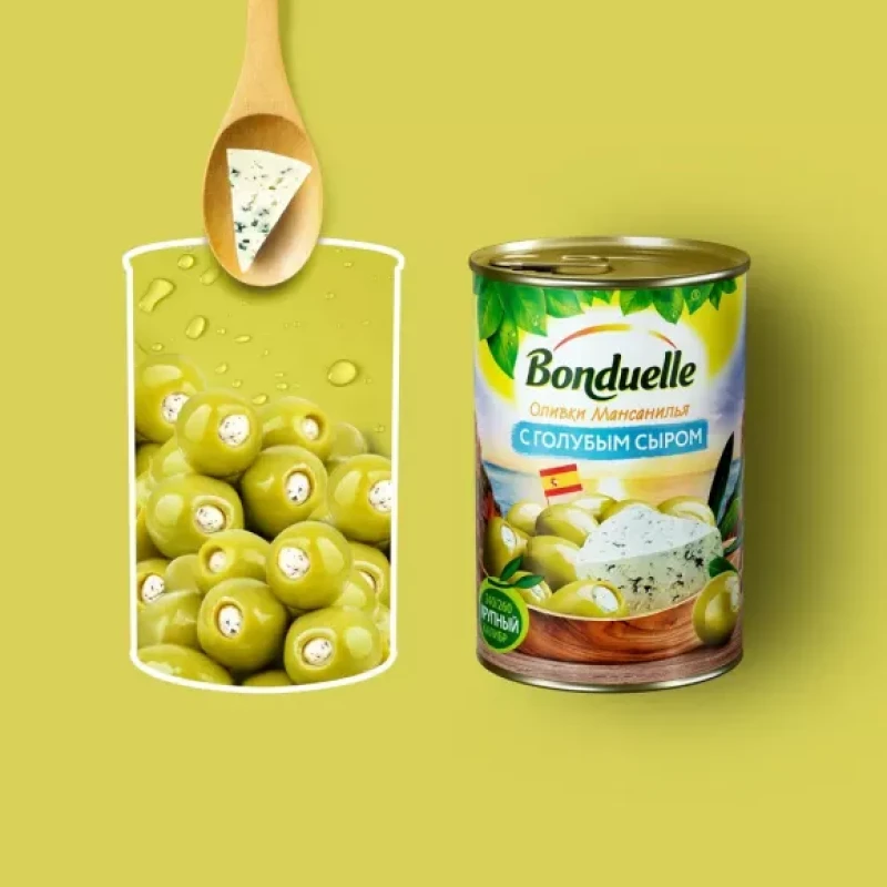 Оливки Мансанилья "Bonduelle" с голубым сыром, 314 мл