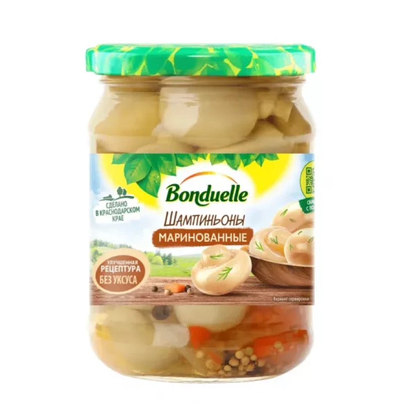 Шампиньоны целые маринованные "Bonduelle" 500 мл
