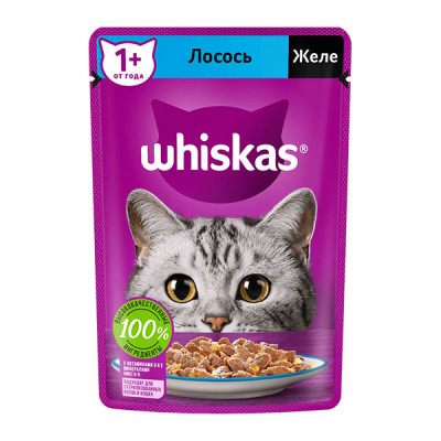 Влажный корм "Whiskas" для кошек, желе с лососем, 75 г